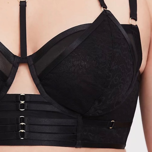 ❌SOLD Torrid Black Lace & Mesh Harness Lightly Lined Longline Underwire Bralette - Picture 16 of 16